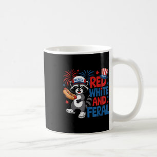 Taza De Café Rojo Blanco Y Feral Cute Raccoon Merica Estadounid