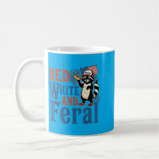 Taza De Café Rojo Blanco Y Salvaje Mapache Divertido América Cu