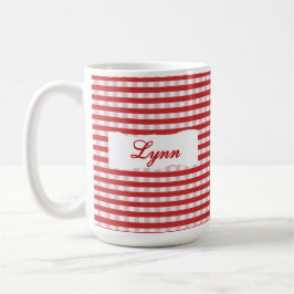 Taza De Café Rojo Clásico de Cuadro Personalizado Nombre