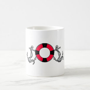 Taza De Café Rojo del anillo de vida del ancla