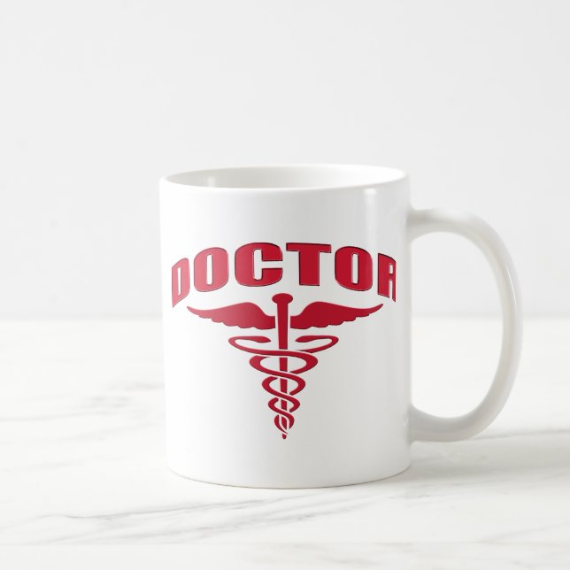 Taza De Café Rojo del caduceo del médico (Derecha)