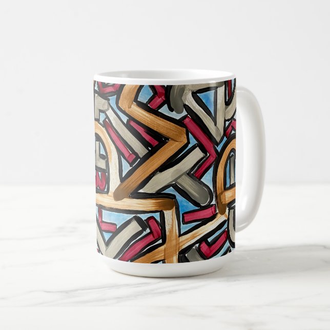 Taza De Café Rojo Gris Mocha Geométrico - Arte Abstracto Pintad (Anverso derecho)