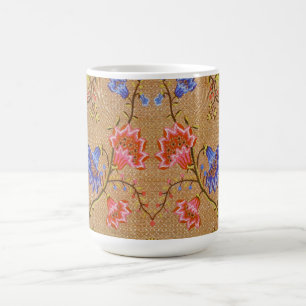 Taza De Café Rojo Imperial y Dorado Motivo Floral Entrelazado d