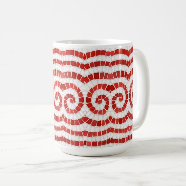 Taza De Café ROJO IONIC MOSAIC Tall White Mug (Anverso derecho)