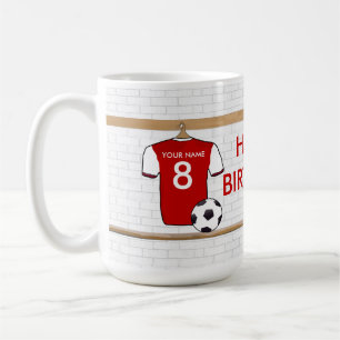 Taza De Café Rojo personalizado con el jersey de fútbol blanco