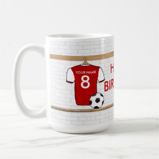 Taza De Café Rojo personalizado con el jersey de fútbol blanco