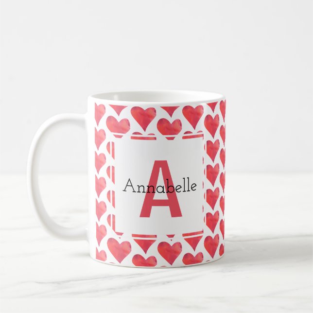 Taza De Café Rojo personalizado modelo del monograma del (Izquierda)