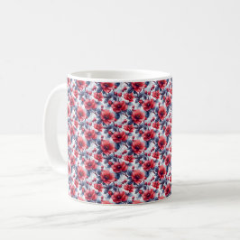 Taza De Café Rojo Retro Bonito Vintage Elegante Chic Flor