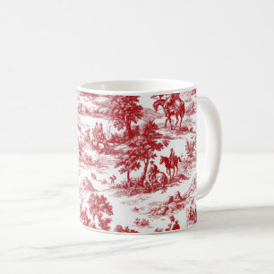 Taza De Café Rojo Romántico Patrón de Toile Pastoril de la Natu