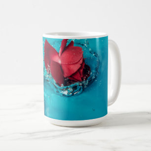 Taza De Café Rojo rosa con fondo azul