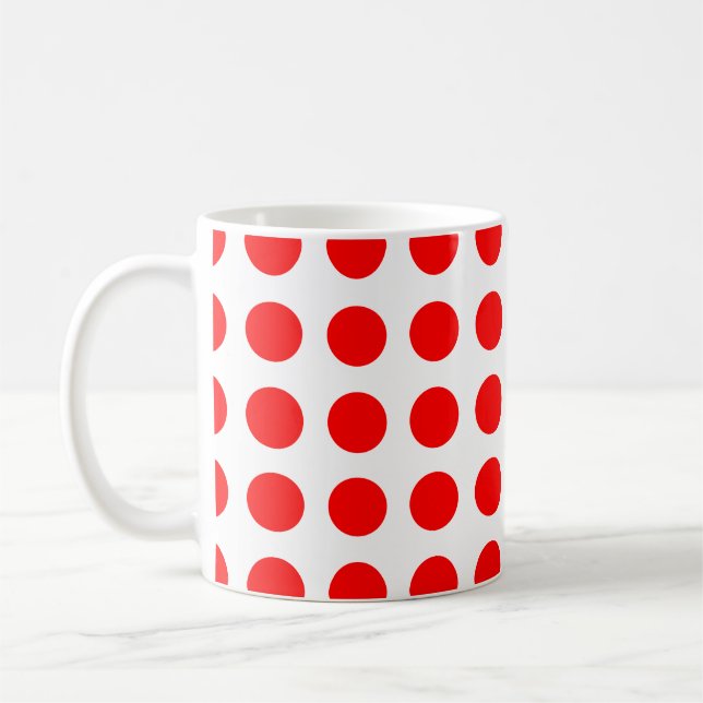 Taza De Café Rojo sobre puntos de polka horizontal de gran tama (Izquierda)