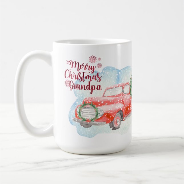 Taza De Café ROJO TRUCK Feliz Navidad Abuelo personalizado (Izquierda)