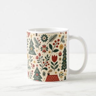 Taza De Café Rojo Verde Botánico Folk Navidad Nórdica