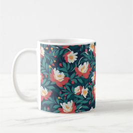 Taza De Café Rojo y Blanco Floral