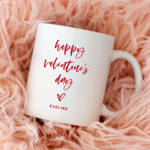 Taza De Café Rojo y blanco   Script informal y Heart Valentine