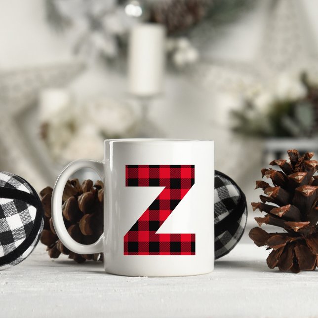 Taza De Café Rojo y negro Tapa de búfalo negrita Letra Z Monogr (Letter Z Monogram Christmas Coffee Cup)
