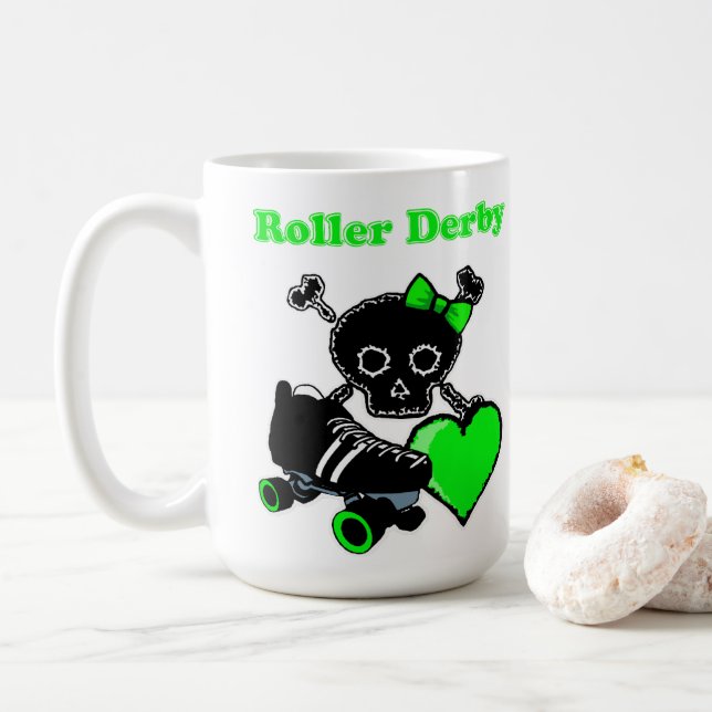Taza De Café Roller Derby Heart (Verde) (Con donut)