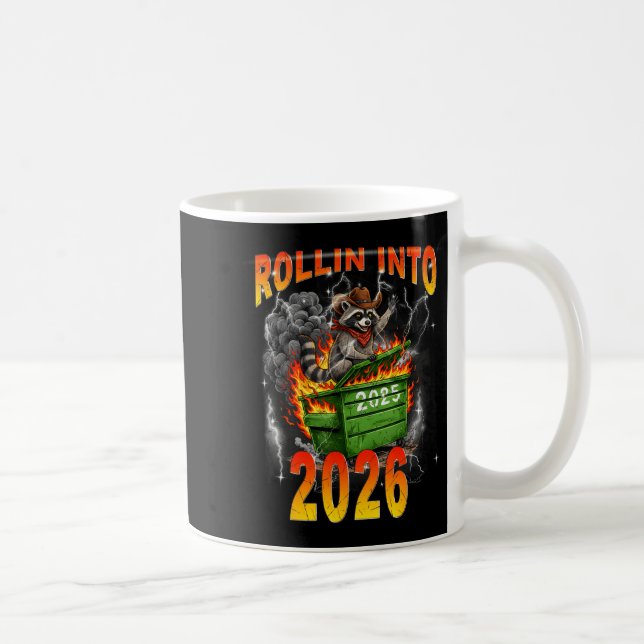Taza De Café Rollin Into 2026 New Year 2026 Raccoon Cowboy Vint (Derecha)