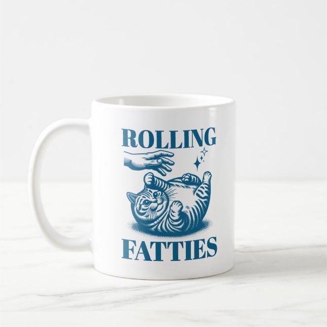 Taza De Café Rolling Fatties Funny Grat Cat Meme Kitten Humor (Izquierda)
