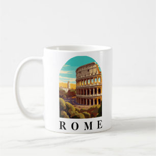 Taza De Café Roma Colosseum Ilustracion de viajes de Italia