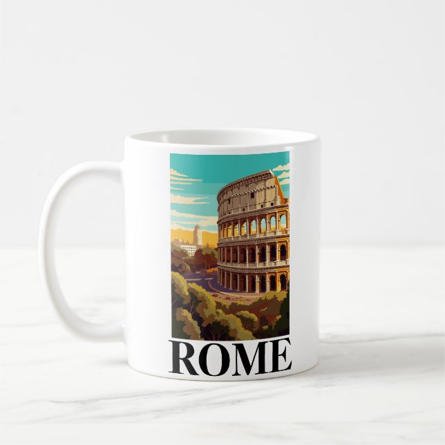 Taza De Café Roma Colosseum Ilustracion de viajes de Italia (Izquierda)