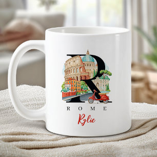 Taza De Café Roma Italia Monograma Letra R Regalo Personalizado