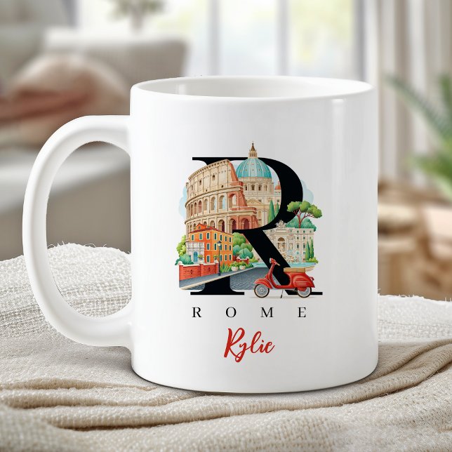 Taza De Café Roma Italia Monograma Letra R Regalo Personalizado (Rome Italy Monogram Letter R Personalized Gift Coffee Mug)