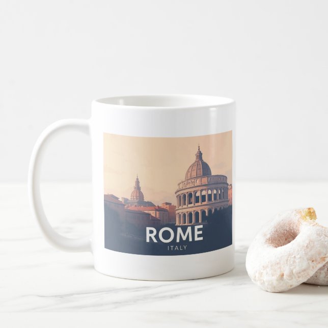 Taza De Café Roma Italia Pastel Diseño de Viajes (Con donut)
