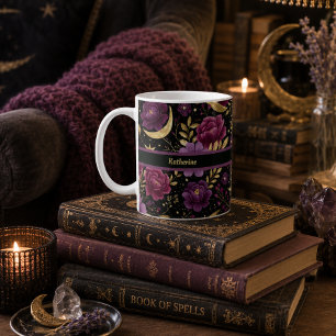 Taza De Café Romance Oscuro Luna Celestial Nombre Púrpura Dorad
