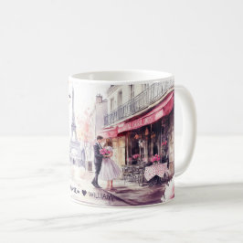 Taza De Café Romanía acuarela en París Nombre de pareja