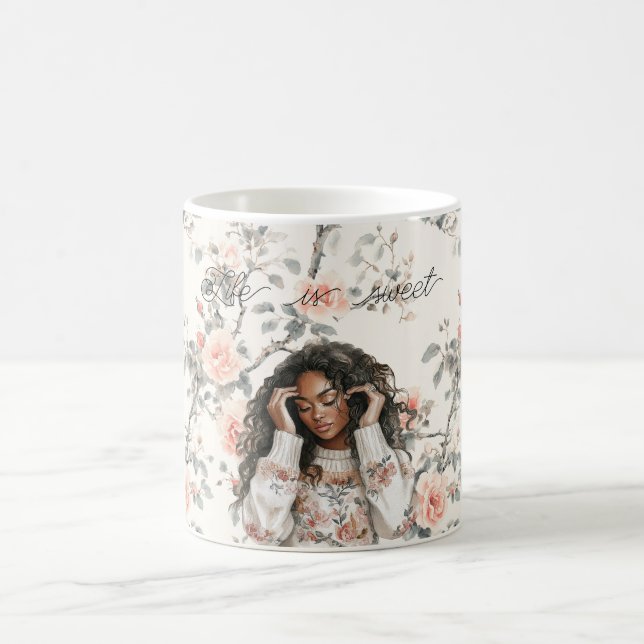 Taza De Café Romantic Black Lady Peach Roses Floral (Centro)