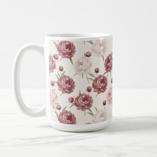 Taza De Café Romantic Blush & Burgundy Peony Floral Pattern (Izquierda)