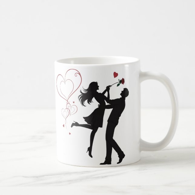 Taza De Café Romantic Couple Silhouette Love – Heart Valentine (Derecha)