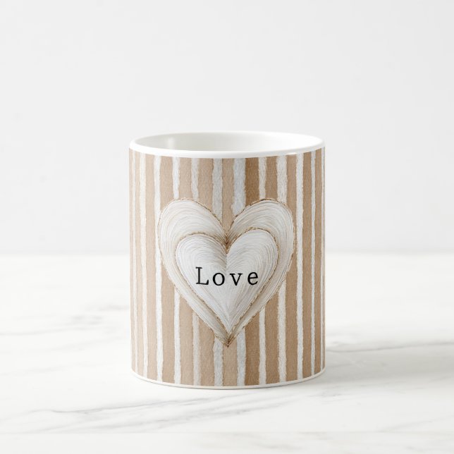 Taza De Café Romantic Cream Heart Brown Stripes Love (Centro)