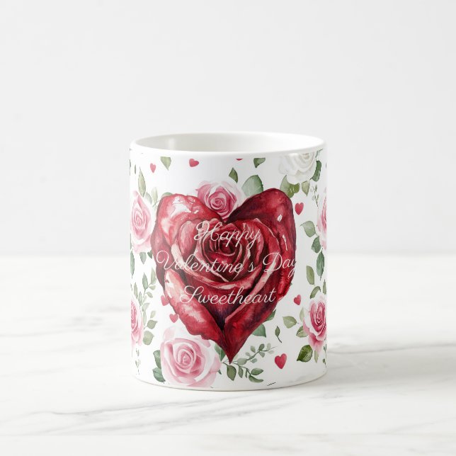 Taza De Café Romantic Heart Red Rose Floral Valentine's Day (Centro)