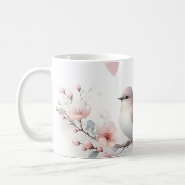 Taza De Café Romantic Love Birds Cherry Blossom Branch (Izquierda)