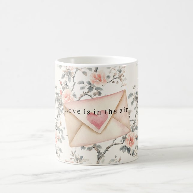 Taza De Café Romantic Pink Love Heart Peach Floral Valentine (Centro)