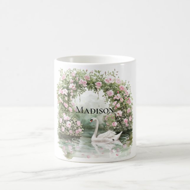 Taza De Café Romantic Pink Roses Swan Lake Floral   (Centro)