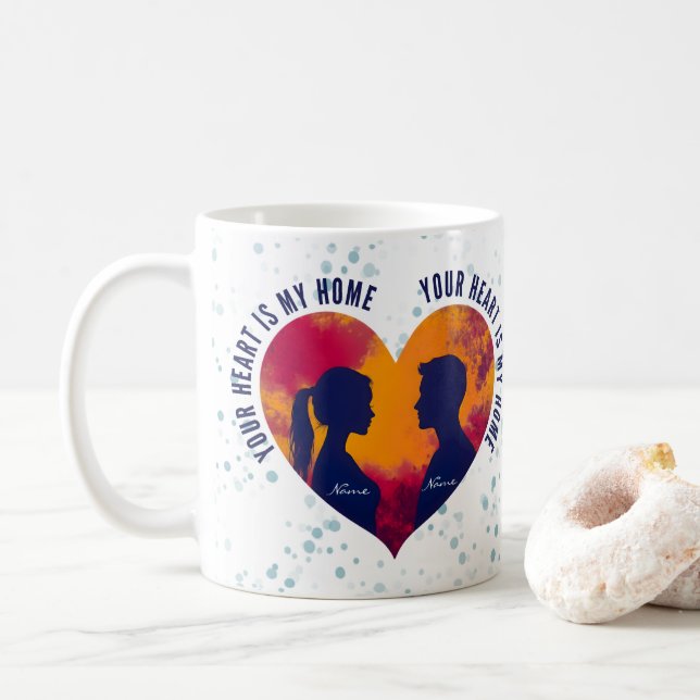 Taza De Café Romantic Silhouette Couple Your Heart Is My Home  (Con donut)