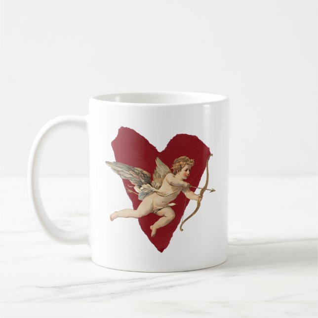 Taza De Café Romantic Wine Red Heart Angel Bow & Arrow Love (Izquierda)