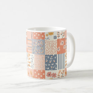 Taza De Café Romántica Flor de Parche en Rosa y Marfil