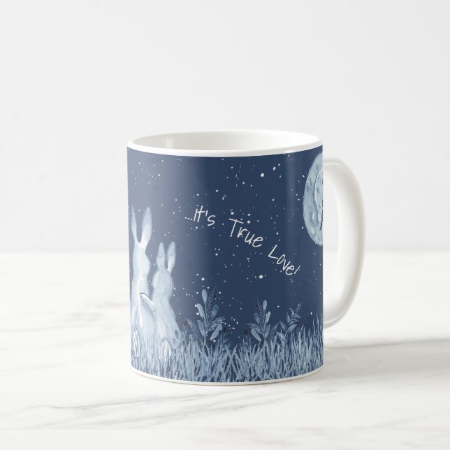 Taza De Café Romántico Amueblar conejito amor azul luna persona (Anverso derecho)