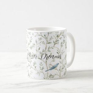 Taza De Café Romántico Chic Precioso Flores Azules Pájaros