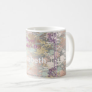 Taza De Café Romántico, dorado, verde azulado,, Acuarela, Chic,