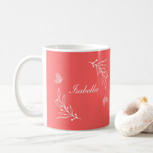 Taza De Café Romántico elegante coral flor de color rosa