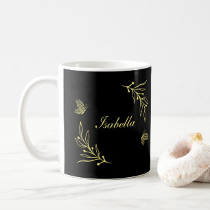 Taza De Café Romántico elegante oro floral negro 