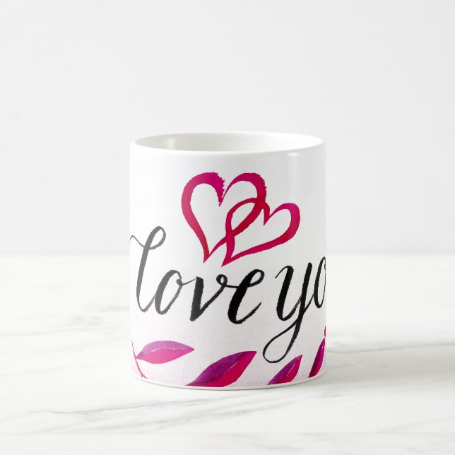 Taza De Café Romántico "I love you" cita "Pink Joining Hearts" (Centro)