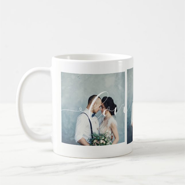 Taza De Café Romántico moderno | Amar Siempre Guiar Tres Fotos (Izquierda)