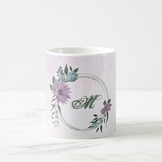 Taza De Café romántico polvoriento púrpura y azul floral (Centro)