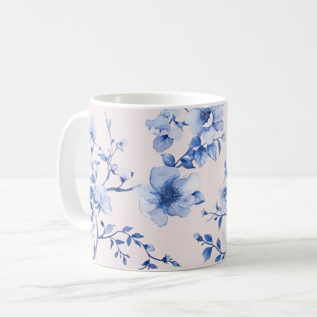 Taza De Café Romántico Rubor Blue Floral Bridal Shower (Anverso izquierdo)
